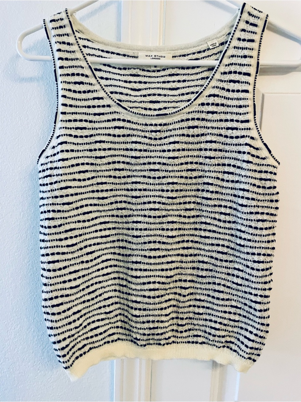 Max Studio Cream & Black Striped Knit Tank Top